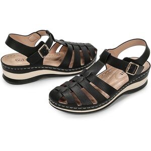 Goldnut Women's Black Strappy Sandals